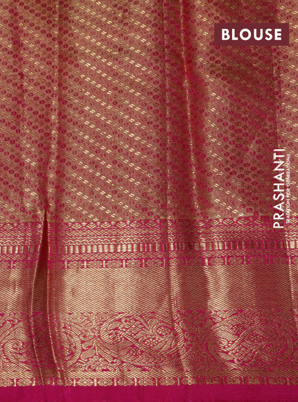 Pure kanchipuram tissue silk saree gold and pink with allover zari woven brocade weaves and zari woven border