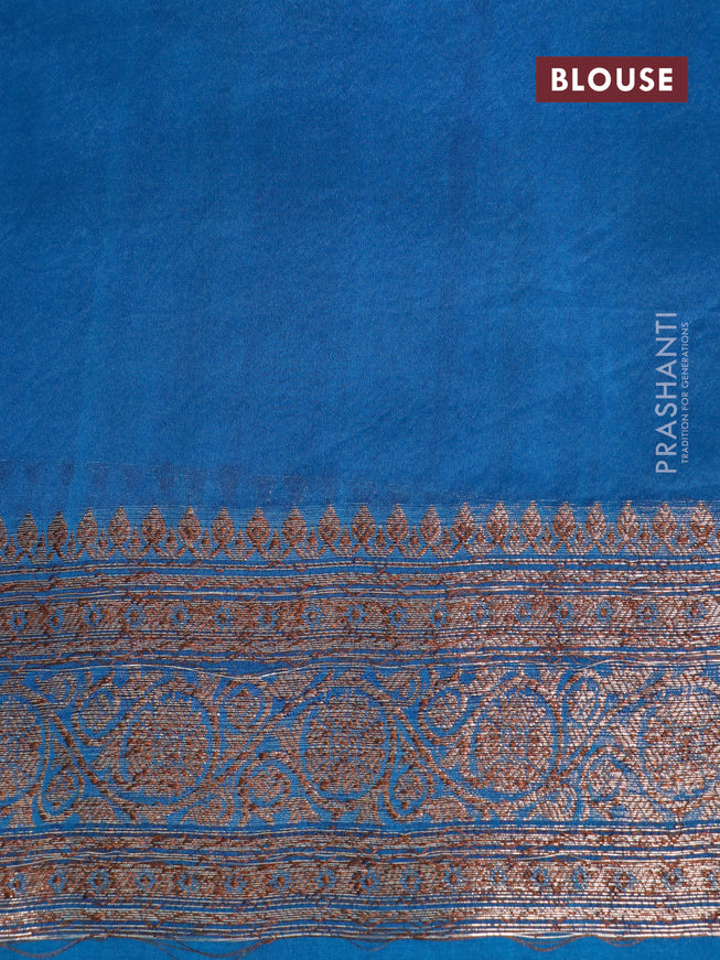 Banarasi organza silk saree pale orange and blue shade with thread & zari woven buttas and banarasi style border