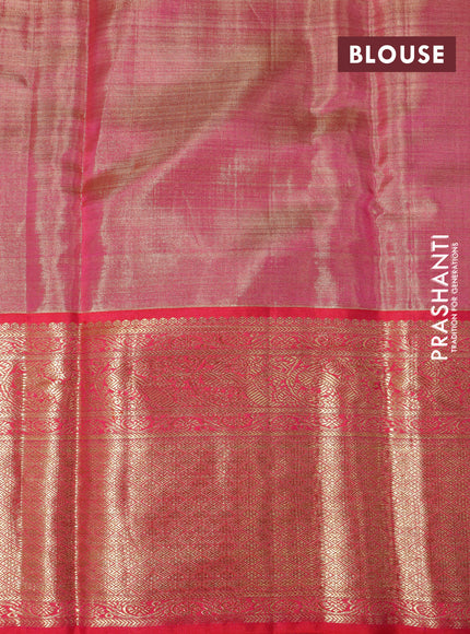 Pure kanchipuram tissue silk saree dual shade of grey and pink with allover silver zari woven brocade weaves and long zari woven border