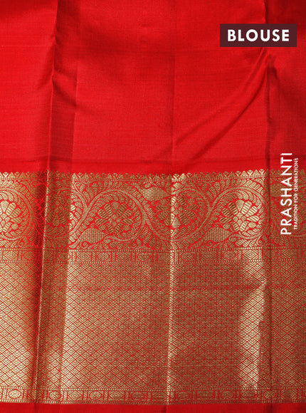 Pure kanchipuram tissue silk saree lime green and red with allover zari woven brocade weaves and long zari woven border