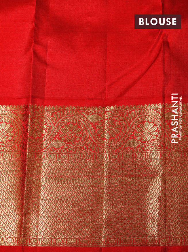 Pure kanchipuram tissue silk saree lime green and red with allover zari woven brocade weaves and long zari woven border