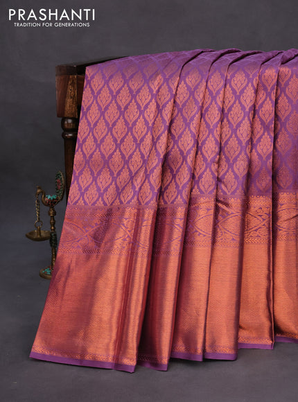 Pure kanchipuram silk saree mild lavender shade with allover copper zari woven butta weaves and long copper zari woven border