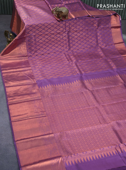 Pure kanchipuram silk saree mild lavender shade with allover copper zari woven butta weaves and long copper zari woven border