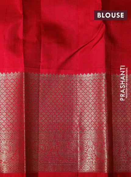 Pure kanchipuram tissue silk saree mustard shade and red with allover zari woven brocade weaves and long zari woven annam border