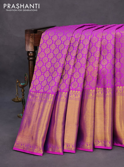 Pure kanchipuram silk saree purple with allover zari woven butta weaves and long zari woven border