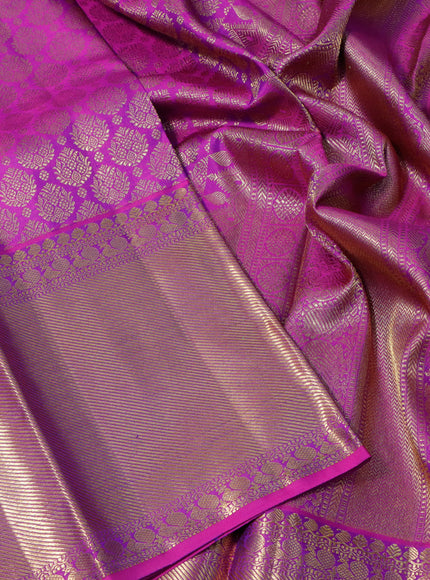 Pure kanchipuram silk saree purple with allover zari woven butta weaves and long zari woven border