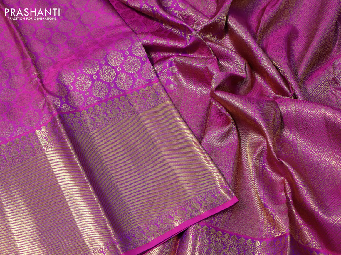 Pure kanchipuram silk saree purple with allover zari woven butta weaves and long zari woven border