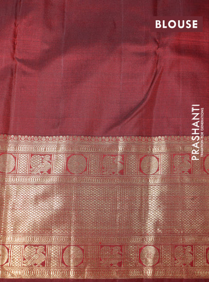 Pure kanchipuram silk saree maroon with allover silver & gold floral weaves and long zari woven border