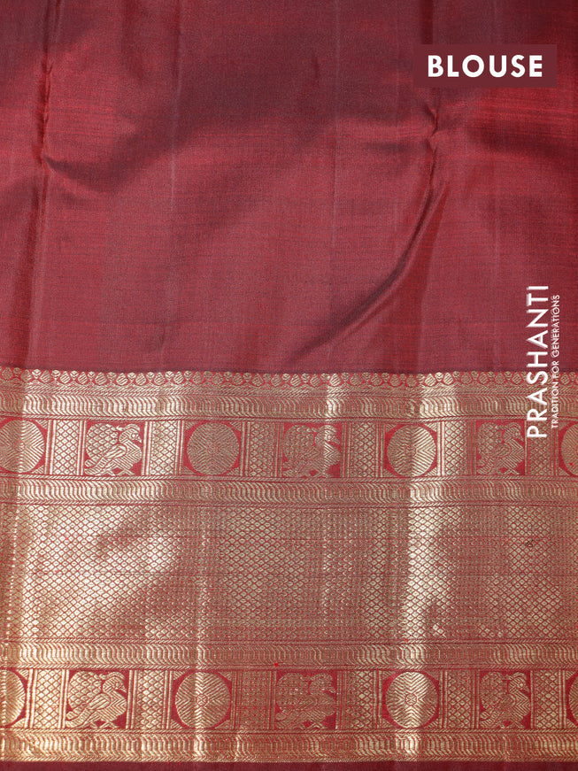 Pure kanchipuram silk saree maroon with allover silver & gold floral weaves and long zari woven border