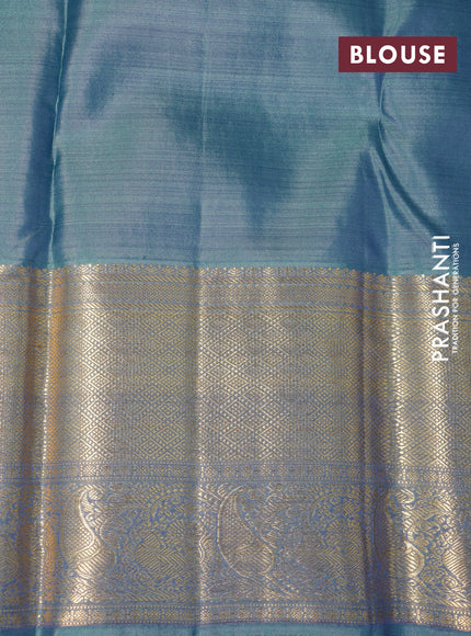 Pure kanchipuram silk saree purple and pastel blue with allover zari woven vanasingaram brocade weaves and long rich zari woven border