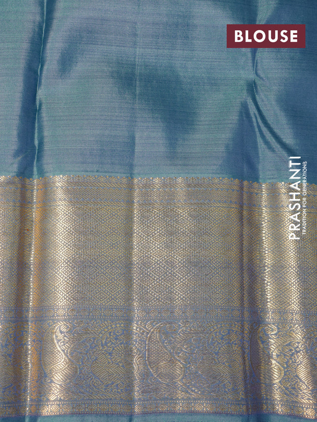 Pure kanchipuram silk saree purple and pastel blue with allover zari woven vanasingaram brocade weaves and long rich zari woven border