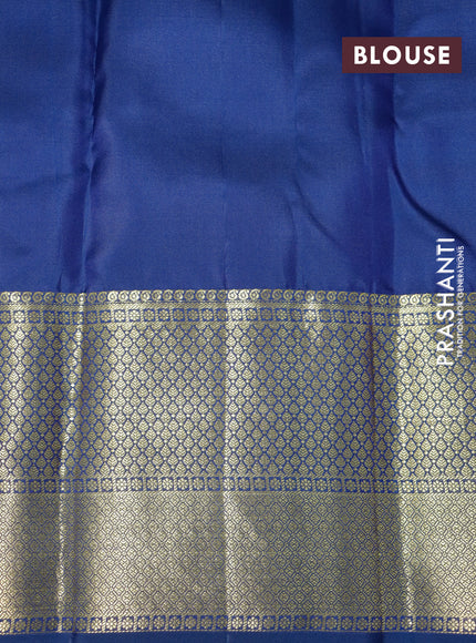 Pure kanchipuram silk saree dark pink and peacock blue with allover zari woven elephant design brocade weaves and long zari woven border