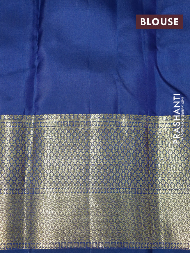 Pure kanchipuram silk saree dark pink and peacock blue with allover zari woven elephant design brocade weaves and long zari woven border