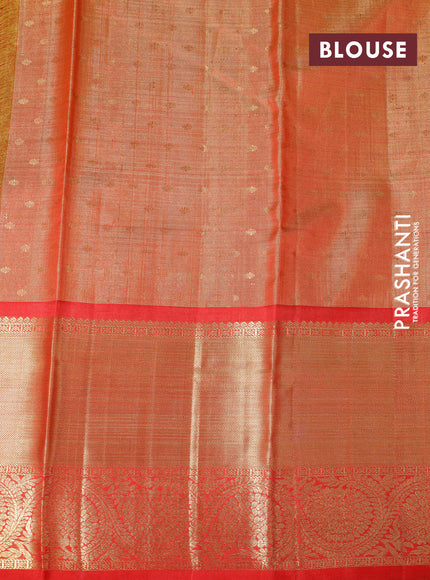 Pure kanchipuram tissue silk saree mustard yellow and red with allover zari woven brocade weaves and long zari woven border