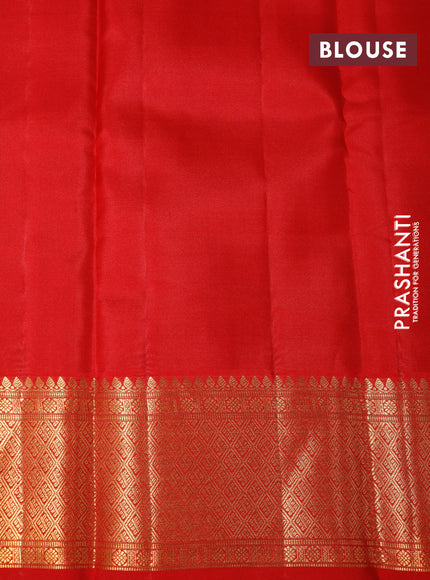 Pure kanchipuram silk saree green and red with allover zari woven brocade weaves and zari woven border