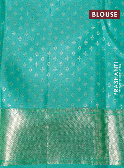 Pure kanchipuram silk saree pastel pink and teal blue with allover thread weaves and zari woven border