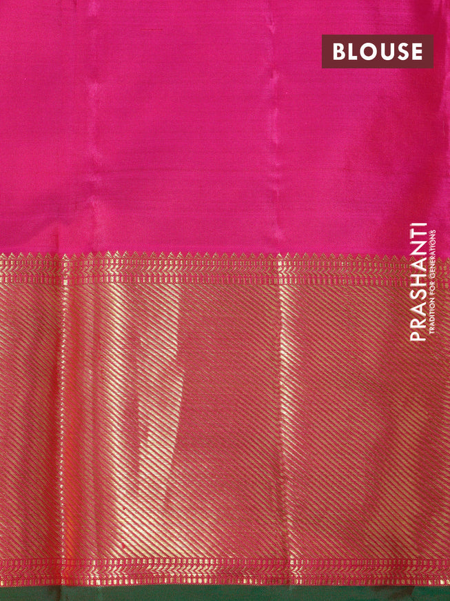 Pure kanchipuram silk saree pink and green with allover zari woven butta weaves and zari woven border