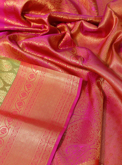 Pure kanchipuram silk saree dual shade of green and pink with allover zari woven butta weaves and zari woven border