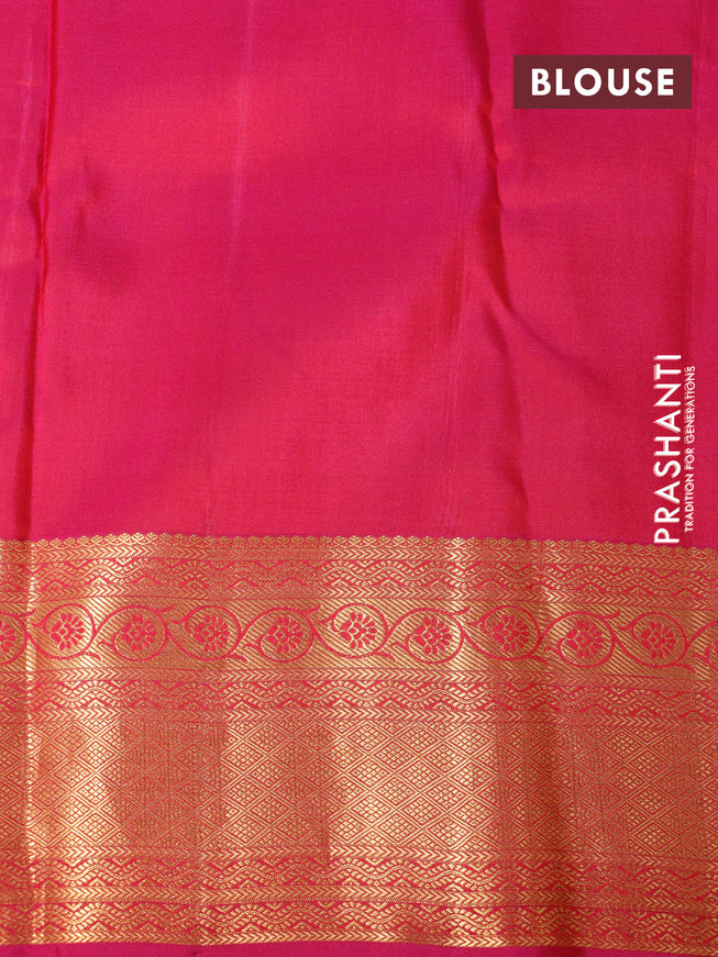 Pure kanchipuram silk saree dual shade of green and pink with allover zari woven butta weaves and zari woven border