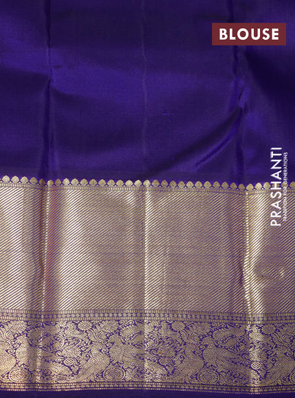 Pure kanchipuram silk saree light pink and blue with allover zari butta weaves and long zari woven border