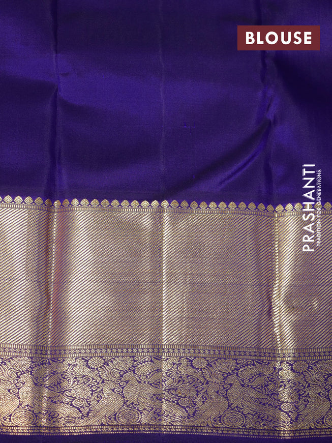 Pure kanchipuram silk saree light pink and blue with allover zari butta weaves and long zari woven border