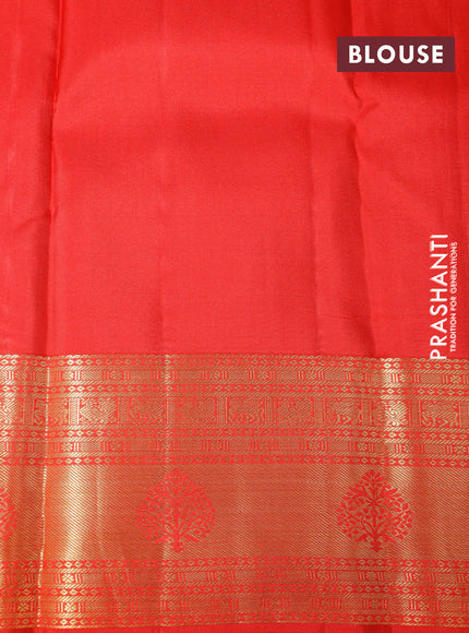 Pure kanchipuram silk saree green and red with allover zari woven butta weaves and zari woven border