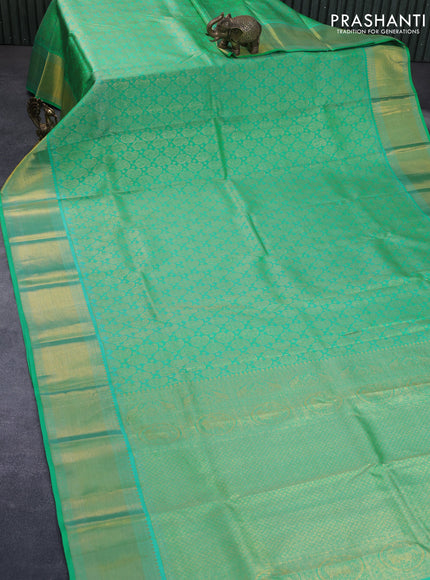 Pure kanchipuram silk saree teal green with allover zari woven paisley weaves and zari woven border