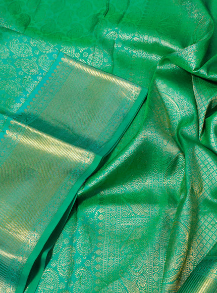 Pure kanchipuram silk saree teal green with allover zari woven paisley weaves and zari woven border