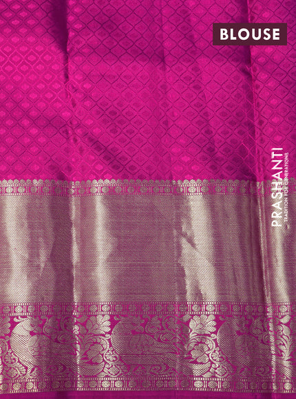 Pure kanchipuram silk saree blue and pink with allover zari woven brocade weaves and long zari woven border