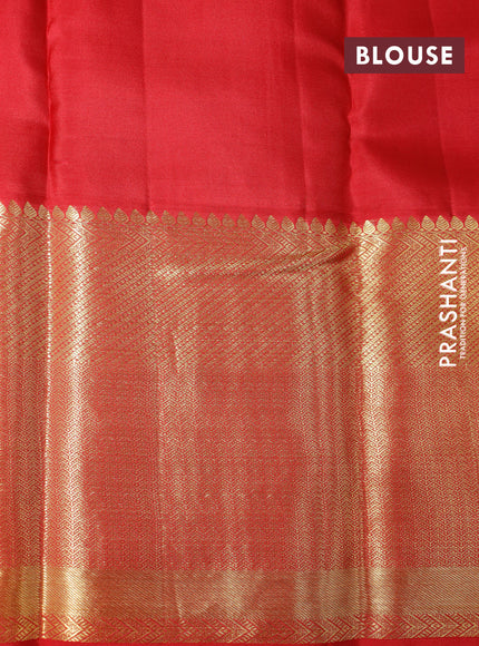 Pure kanchipuram silk saree green and red with allover zari checks & buttas and long zari woven border