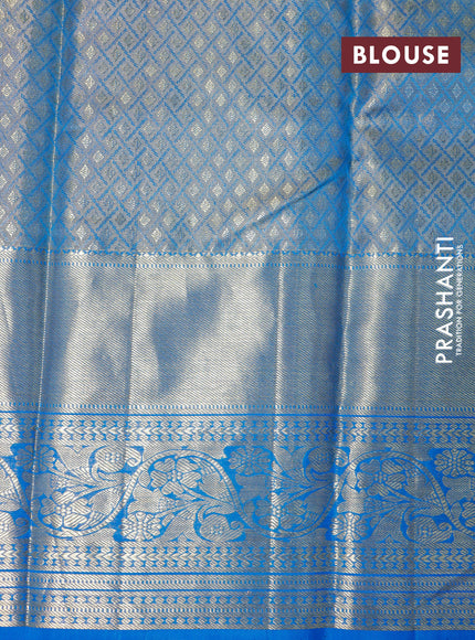 Pure kanchipuram tissue silk saree dual shade of pinkish gold and cs blue with allover zari woven brocade weaves and long zari woven border