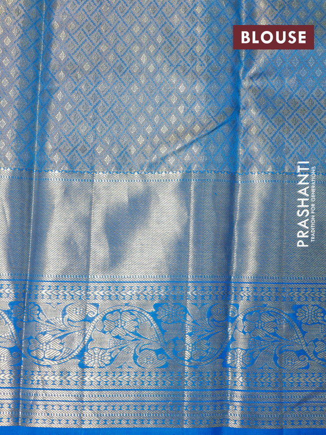 Pure kanchipuram tissue silk saree dual shade of pinkish gold and cs blue with allover zari woven brocade weaves and long zari woven border