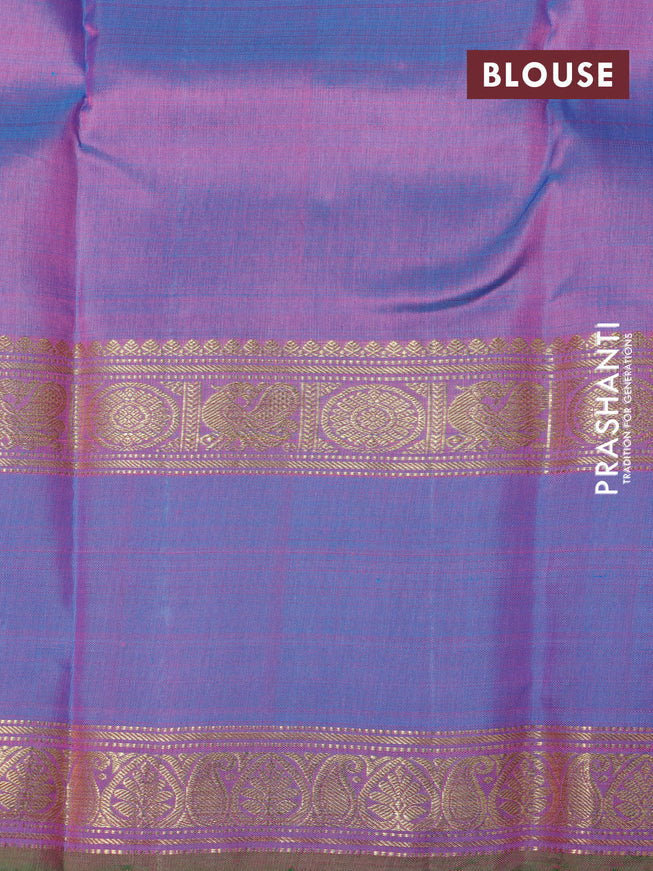 Pure kanchipuram silk saree pink and dual shade of cs blue with annam zari woven buttas and rettapet zari woven border