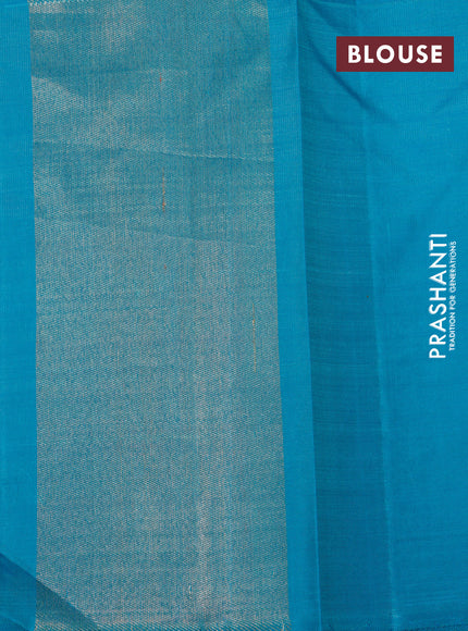 Pure kanchipuram silk saree yellow and teal blue with allover zari woven brocade weaves and long zari woven border