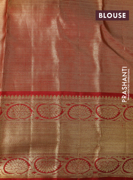 Pure kanchipuram tissue silk saree lime green and red with allover zari woven brocade weaves and zari woven border