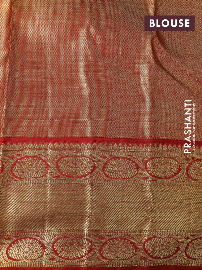 Pure kanchipuram tissue silk saree lime green and red with allover zari woven brocade weaves and zari woven border