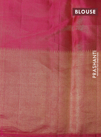 Pure kanchipuram tissue silk saree lime yellow and pink with allover zari woven brocade weaves and zari woven border