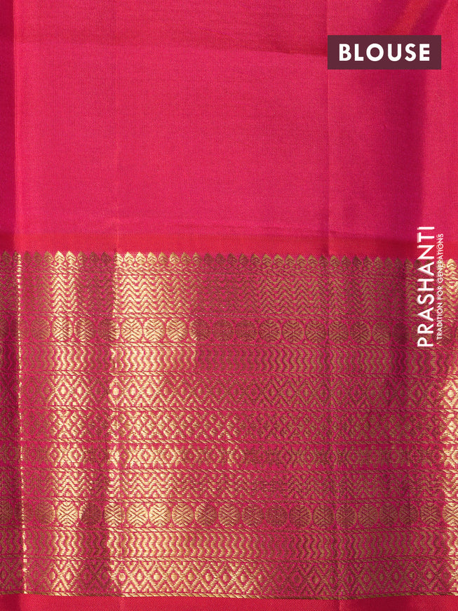 Pure kanchipuram silk saree light green and dual shade of pink with allover zari weaves and zari woven border