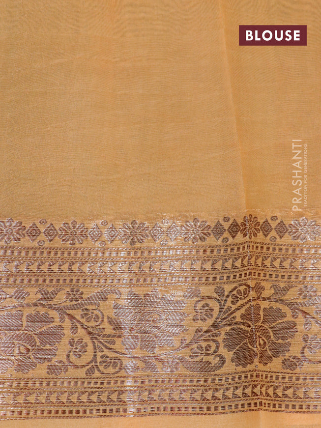 Banarasi organza silk saree peacock blue and yellow with thread & zari woven buttas and banarasi style border