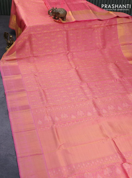 Pure kanchipuram silk saree candy pink with allover zari woven brocade weaves and zari woven border