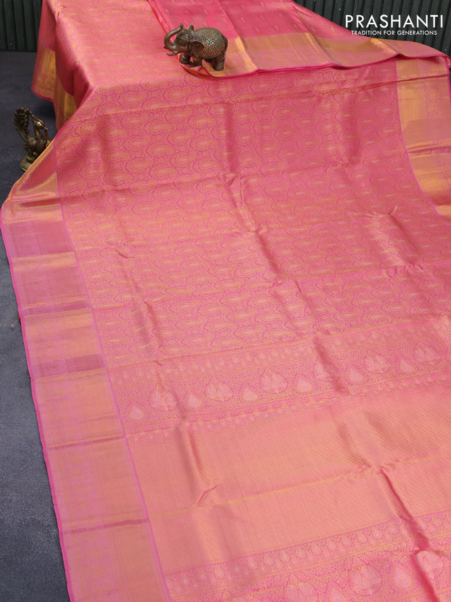 Pure kanchipuram silk saree candy pink with allover zari woven brocade weaves and zari woven border