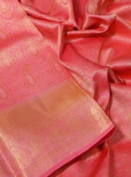 Pure kanchipuram silk saree candy pink with allover zari woven brocade weaves and zari woven border