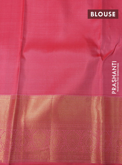 Pure kanchipuram silk saree candy pink with allover zari woven brocade weaves and zari woven border