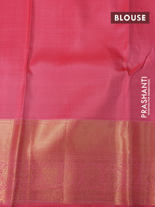 Pure kanchipuram silk saree candy pink with allover zari woven brocade weaves and zari woven border