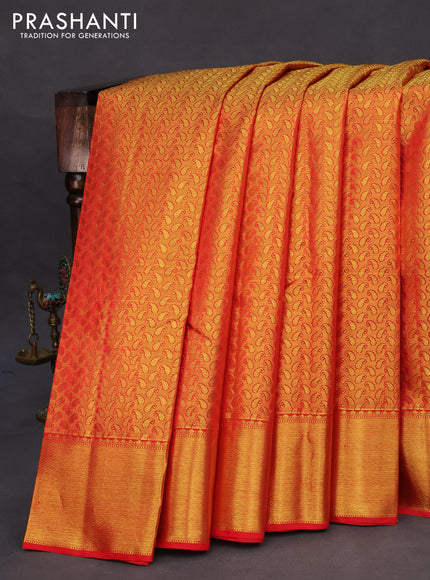 Pure kanchipuram silk saree red with allover zari woven brocade weaves and zari woven border