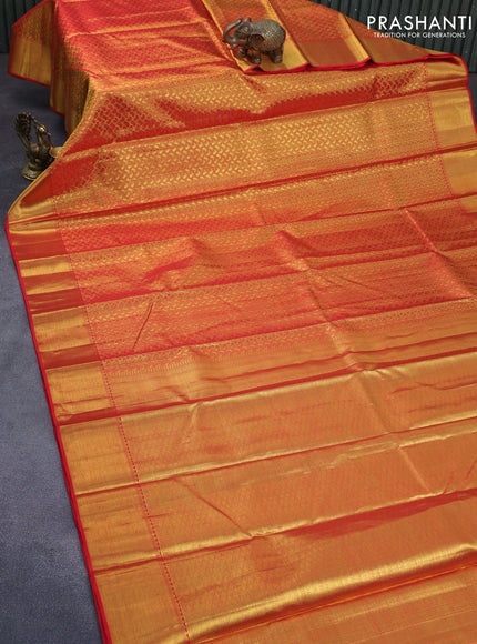 Pure kanchipuram silk saree red with allover zari woven brocade weaves and zari woven border