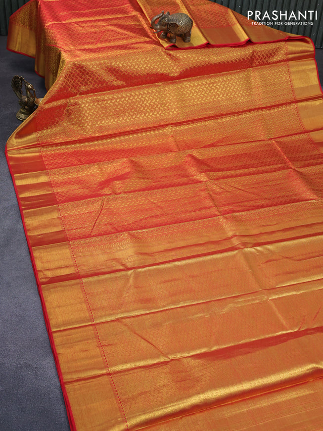 Pure kanchipuram silk saree red with allover zari woven brocade weaves and zari woven border