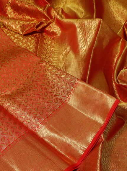 Pure kanchipuram silk saree red with allover zari woven brocade weaves and zari woven border