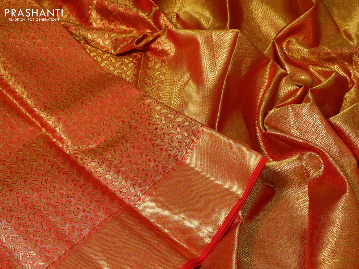 Pure kanchipuram silk saree red with allover zari woven brocade weaves and zari woven border