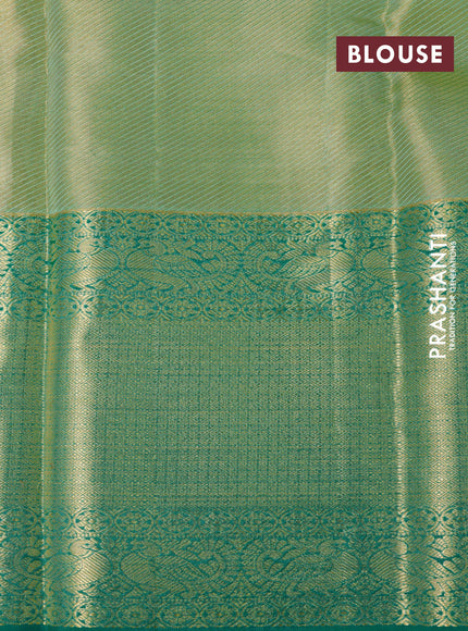 Pure kanchipuram tissue silk saree dual shade of lavender and teal green with allover zari woven brocade weaves and long zari woven border